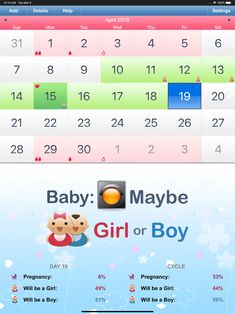 the baby's calendar is displayed in this screenshote screen shot from an iphone