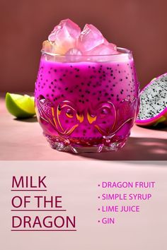 a dragon fruit drink in a glass with ice