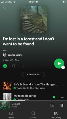 an iphone screen with the text, i'm lost in a forest and i don't want to be found