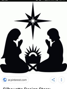 the silhouettes of two people are sitting in front of a star