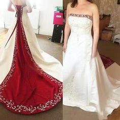 two pictures of a woman in a wedding dress and another photo of a woman in a gown