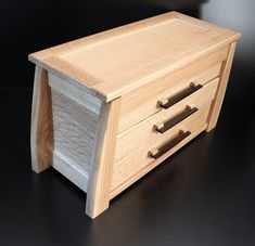 a wooden drawer with two drawers on it