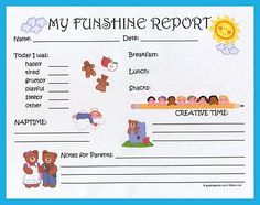 a printable children's activity report with teddy bears and other items on it