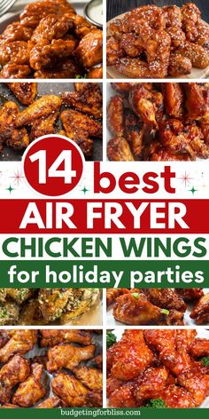 the best air fryer chicken wings for holiday parties is featured in this collage