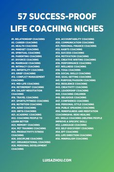 the poster for 52 success - proof life coaching niches