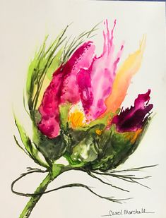 a watercolor painting of a pink and yellow flower