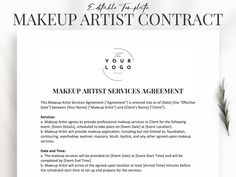 a white sheet with the words makeup artist services agreement on it and a plant next to it