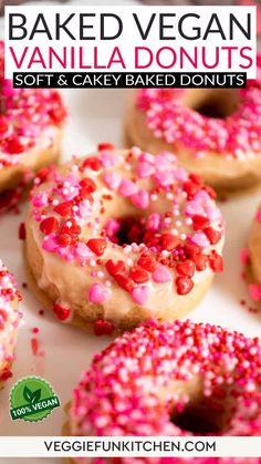 baked vegan vanilla donuts with pink sprinkles