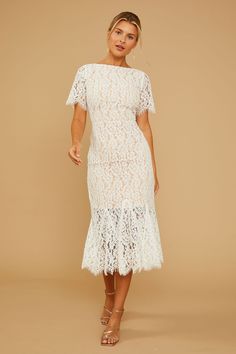 COSMOPOLITAN DRESS | Vow'd Weddings Accessories For White Dress, Wedding Dress Over 40, Older Bride Dresses, Courthouse Ceremony, 2nd Marriage, After Wedding Dress, Wedding Dresses Under 500, All White Affair, Lace Dress Outfit