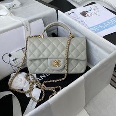 Size: 20cm*12cm*6cm It comes with Dust box, Care manual, Tag, and Paper bag. Chanel Mini Flap Bag, Chanel Collection, Bleu Pastel, Chanel Mini