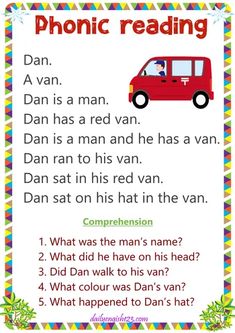 a red car with the words phonic reading written on it, and an image of a