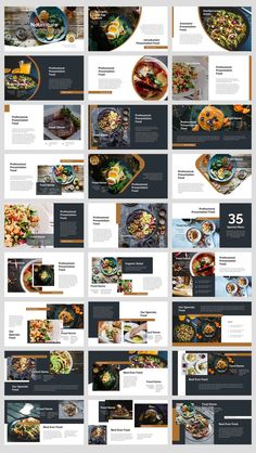 an image of a bunch of food slideshows on a white background with orange accents