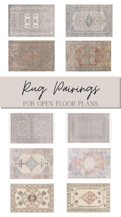 rugs for open floor plans with the title overlay that reads rug pairings