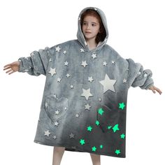 PRICES MAY VARY. 100% Polyester Imported 【Magical Glowing Wearable Blanket for Children】This glow in the dark kids wearable blanket hoodie can inspire fun ideas for kids to enjoy the magical glow whether they are having sleepovers or playdates or just cuddling on the couch with family. 【One Size Fits All】-- Length 29.5”, Width 27.5”. The sweater blanket hoodie fits kids and teens ages 4-12, great for most of kids teens boys girls due to the oversized design. Choose the suitable size based on you Shark Blankets, Unique Gifts For Girls, Sweatshirt Blanket, Cuddling On The Couch, Blanket Sweater, Hoodie Fits, Oversized Blanket, Star Sweater, Wearable Blanket