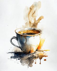 a painting of a coffee cup with steam coming out of it