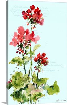 watercolor painting of red flowers on blue background