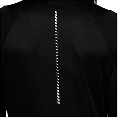 the back of a black shirt with white lines on it