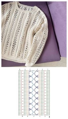 a knitted sweater is shown next to an image of the knitting pattern for it