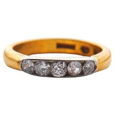 Chanel Diamond Ring in solid 23K Yellow Gold. The band is 3.5 mm wide. Platinum or White Gold bezel with five channel set old diamond natural Diamonds / total ca. 0.9 ct. ca.F,G / VS,SI. Largest diamond in the center Ø 3.75 mm / 0.25 ct, 2 stones flanking the central Ø 3.25 mm / 0.17ct each, and two after them Ø 3mm / 0.15ct each. Hand-made in Sweden. Workshop of J.E Bohlin, city of Linköping; existed 1913 -1992, worked as Swedish Royal court jeweler. Year mark: P8 / made in 1941. Fine used cond Channel Ring, Old Rings, Photo Equipment, Royal Court, Swedish Royals, Old Jewelry, Channel Set, Different Light, Cluster Ring