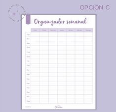 a printable organization calendar with the words organ for seasonal written in purple on it