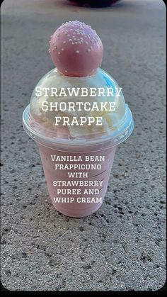 strawberry shortcake frappe in a plastic cup