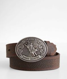 Boys - Ariat Rodeo Champ Leather Belt - Brown 22 Brown Distressed leather 1 1/8 belt Interchangeable embossed metal buckle. Due to the nature of leather/suede, small variances of color in the skin may occur, this is in no way considered a defect. These are inherent characteristics of leather/suede and will enhance the individual look of your garment.. Genuine leather.. YOUTH BELT SIZE CONVERSION CHART Jean Size 4 5 6 8 10 12 14 16 Belt Size 22 24 24 26 26 28 28 30 Apparel & Accessories Adjustable Embossed Leather Belt, Leather Belts With Antique Buckle For Rodeo, Rustic Leather Belt For Rodeo, Adjustable Leather Belt Buckles With Buckle Closure, Adjustable Leather Belt Buckles, Rustic Leather Belt Buckles For Rodeo, Brown Leather Rodeo Belt, Classic Brown Embossed Belt Buckles, Brown Leather Belt For Rodeo