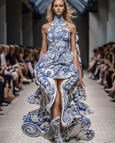 Roarvale Image Gallery on Instagram: “Blue and white ceramic tiles inspired dresses. (AI Generated)” Tile Dress, White Ceramic Tiles, Wardrobe Outfits, Fashionista Clothes, Inspired Dress, Beautiful Gowns, Image Gallery, Dream Dress, Ceramic Tiles