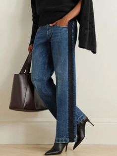 Loose Denim Dress, Colour Blocking Fashion, Fashion Black And White, High Waist Wide Leg Jeans, All Jeans, Altering Clothes, Lined Jeans, Urban Dresses, Fashion Elegant