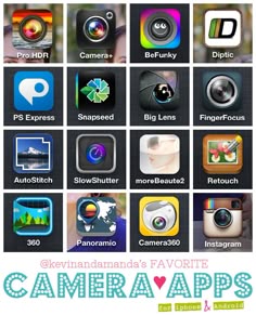 an image of several different app icons on a cell phone with the words camera apps