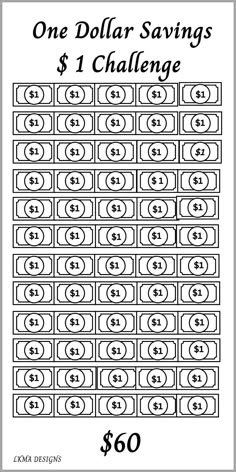 the five dollar savings $ 5 challenge is shown in this black and white poster, which includes