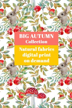 the big autumn collection is featured with an image of a rabbit and flowers on it