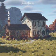 Cobblestone Cottage Minecraft, Aesthetic Minecraft Bee Sanctuary, Minecraft Houses Aesthetic Cottage, Minecraft City Aesthetic, Aesthetic Minecraft Houses Cottagecore, Aesthetic Builds Minecraft, Minecraft Bee Sanctuary Ideas, Autumn Minecraft House, Autumn Minecraft Builds