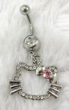 a hello kitty belly button ring with pink and white crystal stones on the bottom part