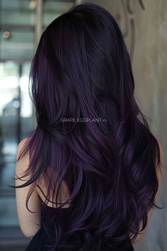 Jet Black Hair With Purple Highlights, All Black Hair Color, Dark Purple Hair Inspiration, Black Indigo Hair, Deep Red And Purple Hair, Dark Brown And Dark Purple Hair, Hair Color For Professional Women, Dark Brunette With Purple Highlights, Black With Dark Purple Highlights