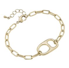 Channel your inner Sarah Cameron with this soda tab bracelet! We are loving how unique this design is, + you can’t forget to pair it with the matching Sarah Cameron Necklace. 7” adjustable chain gold plated Casual Gold Jewelry With Adjustable Chain, Casual Gold Metal Bracelet, Casual Gold Metal Bracelets, Casual Gold Nickel-free Jewelry, Casual Gold Jewelry With Lobster Clasp, Casual Gold Metal Chain Bracelet, Casual Gold Metal Jewelry, Adjustable Metal Paperclip Bracelet With Lobster Clasp, Adjustable Metal Paperclip Chain Bracelet