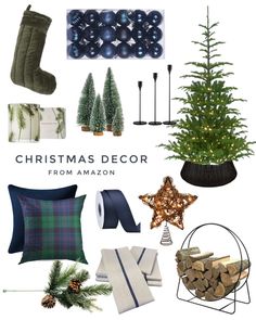 the christmas decor from amazon is shown in this image, including stockings, trees and other decorations