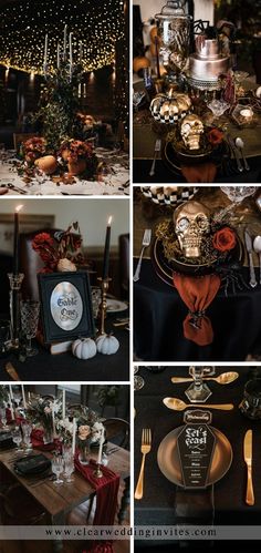 a collage of photos showing different types of table settings