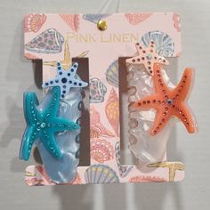 Cute Blue & Coral Starfish Marble Hair Claw Clips Rhinestone Diamond Studded Style Cute Blue Summer Hair Accessories, Seashell Claw Clip, Pink Starfish Charm Jewelry, Pink Star Hair Clip, Starfish Hair Clip, Claw Hair Clips, Stud Style, Pink Linen, Hair Claws & Clips