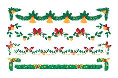 christmas garlands and bells on white background