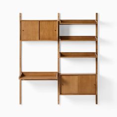 a wooden shelf with drawers and shelves on it