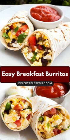 easy breakfast burritos with eggs, tomatoes and cheese