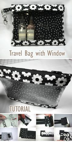 the instructions for how to sew a travel bag with window