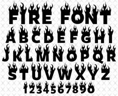 fire font and numbers with black flames