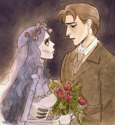 a man and woman are standing next to each other with flowers in their hair, looking at each other