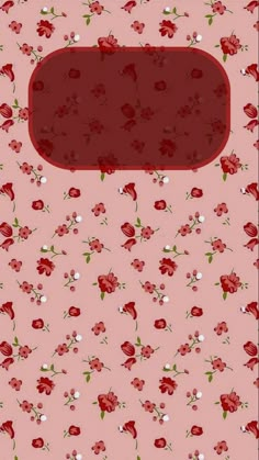 a pink background with red and white flowers on the bottom right corner is an empty rectangular frame