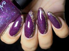 Purple And Gold Nails Designs, Navy And Silver Nails, Sparkly Acrylic Nails, Purple Manicure, Purple Ombre Nails, Purple Nail Art, Purple Acrylic Nails, Gold Nail Designs, Finger Nail Art