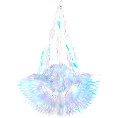 a blue and white chandelier hanging from the ceiling with beads attached to it