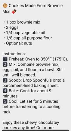 the recipe for cookies made from brownie mix is shown in this screenshote