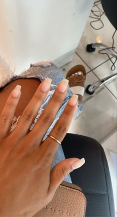 Short Acrylic Natural Looking Nails, Real Nail Manicure, Coffin Clean Nails, Natural Nail Coffin Shape, Real Looking Acrylic Nails Short, Natural Nails Acrylic Short, Natural Acyrilics Nails Coffin, Coffin Nails Black Women, Coffin Vs Tapered Square