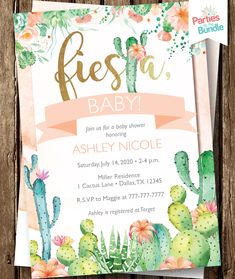 this is an image of a birthday party card with cactus and succulents